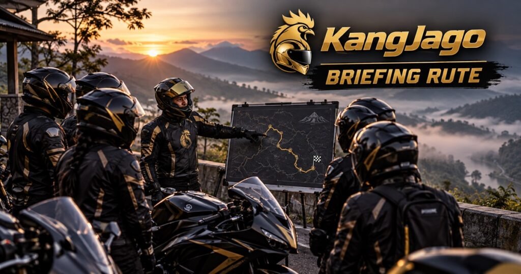 Road captain KangJago menjelaskan briefing rute sunmori kepada rombongan