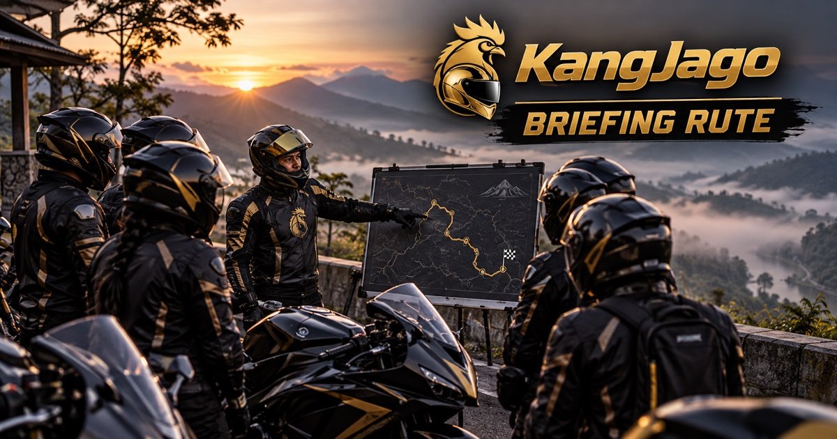 Road captain KangJago menjelaskan briefing rute sunmori kepada rombongan