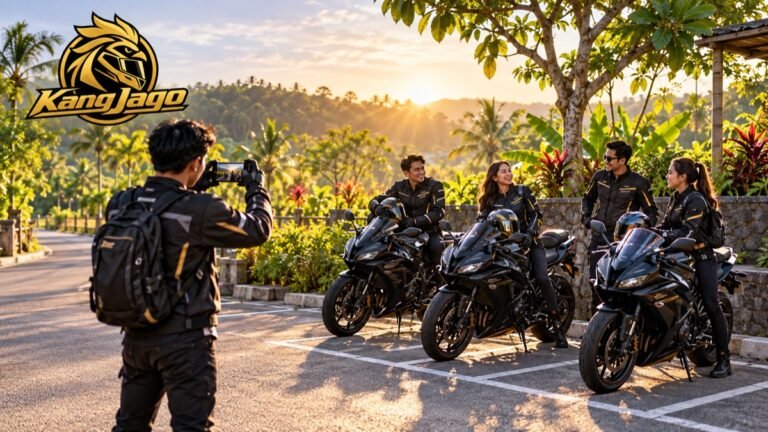 Komunitas KangJago parkir tertib dan mengambil foto motor di lokasi yang diizinkan