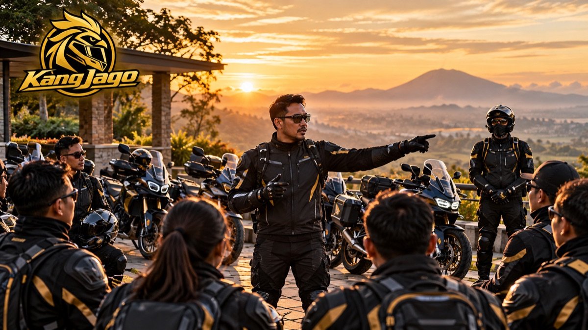 Road captain KangJago memimpin briefing sebelum rombongan riding